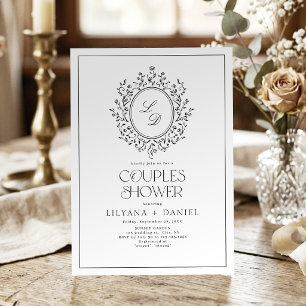 Elegant Floral Monogram Vintage Couples Shower  Invitation