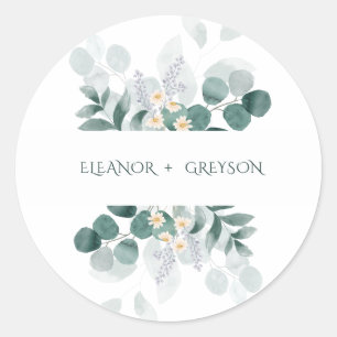 Elegant floral monogram wedding classic round sticker