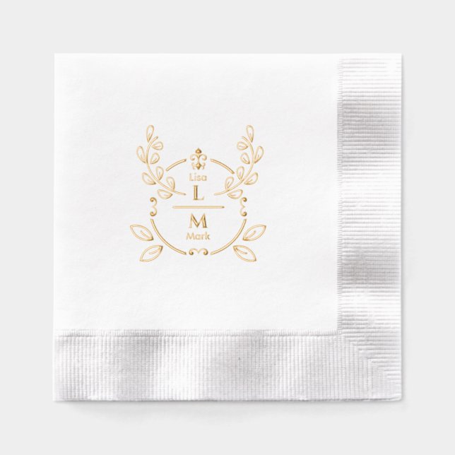 Elegant Floral Monogram Wedding Foil Napkins (Front)