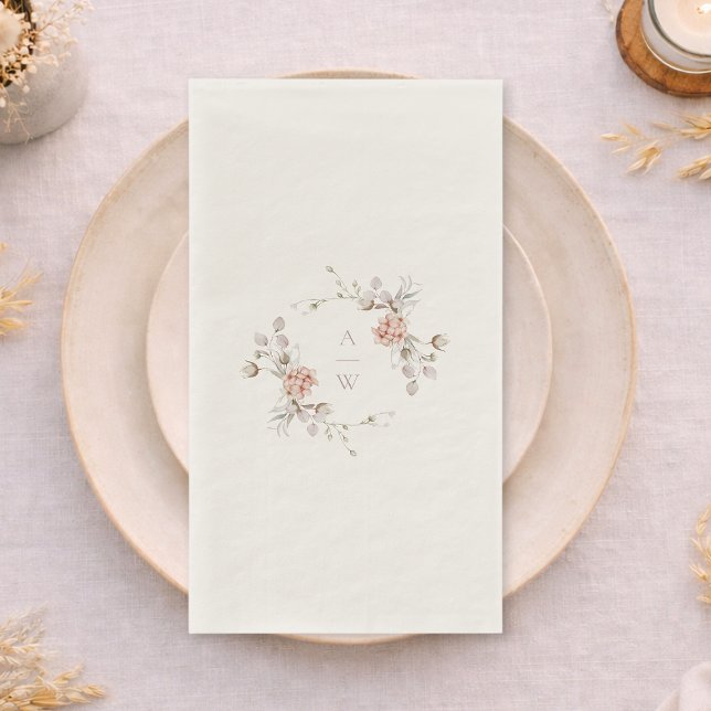 Elegant Floral Monogram Wedding Guest Towel Napkin (Creator Uploaded)