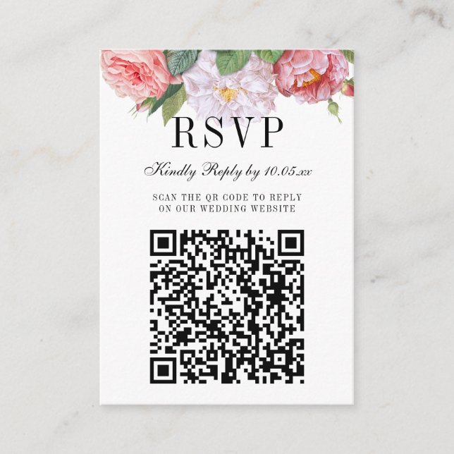 Elegant Floral Monogram Wedding QR Code RSVP  Enclosure Card (Front)