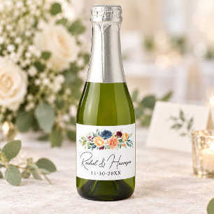 Elegant Floral Monogram Wedding Sparkling Wine Label