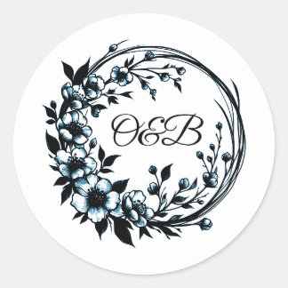 Elegant Floral Monogram Wedding Stickers