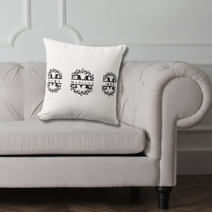 Elegant Floral Monogram with Text: MOM MAMÁ & Name Throw Pillow