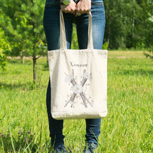 Elegant Floral Monogram X Custom Name Tote Bag