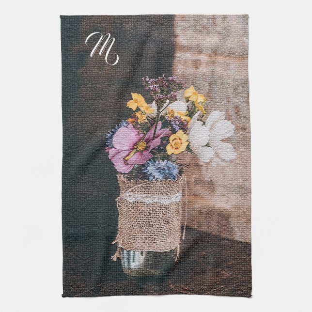 Elegant Floral Monogrammed Kitchen Towel (Vertical)