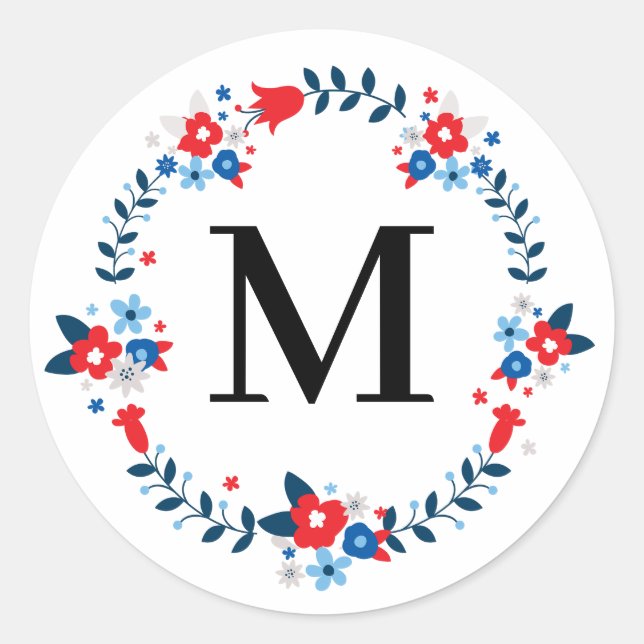 Elegant Floral Monogrammed Sticker - Abhaya Libre (Front)