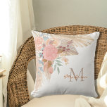 Elegant Floral Monogrammed  Throw Pillow<br><div class="desc">This elegant pillow is decorated with watercolor pampas grass,  eucalyptus,  and blush pink florals.
Easily customizable with your monogram and name.
Because we create our artwork you won't find this exact image from other designers.
Original Watercolor © Michele Davies.</div>