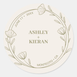 Elegant Floral Moss Green Wedding Classic Round Sticker