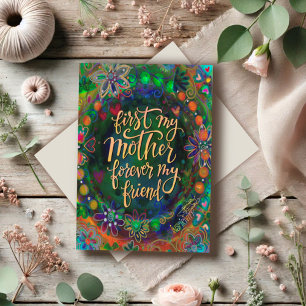 Elegant Floral Mother Friend Quote Green Card