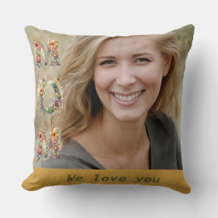 Elegant Floral Mother’s Day Mustard Yellow Photo Throw Pillow