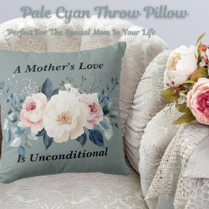 Elegant Floral Mother's Love Pale Cyan Throw Pillow