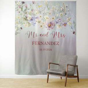 Elegant Floral Mr. and Mrs. Wedding Tapestry