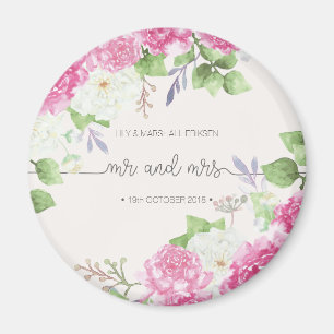 Élégant Floral Mr & Mrs Mariage   Aimant de réfrig