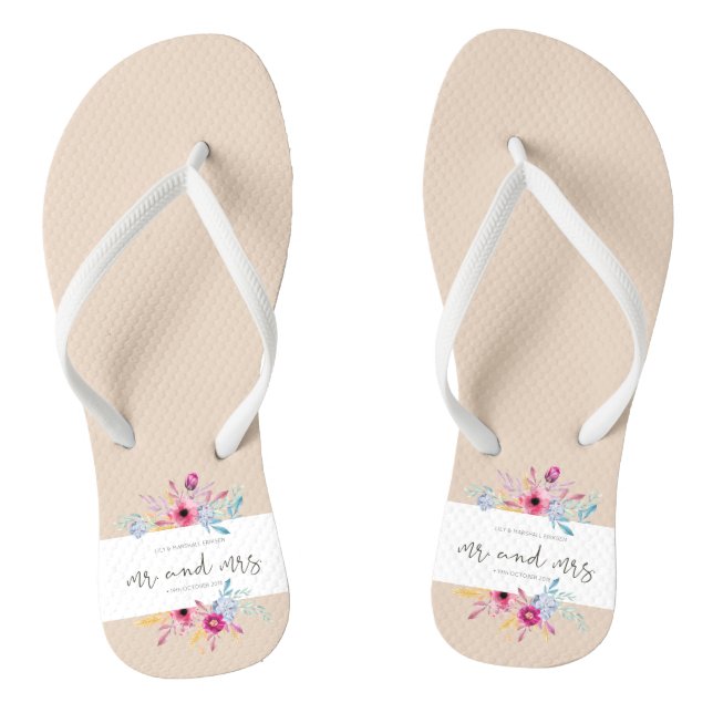 Elegant Floral Mr & Mrs Wedding | Flip Flops (Footbed)