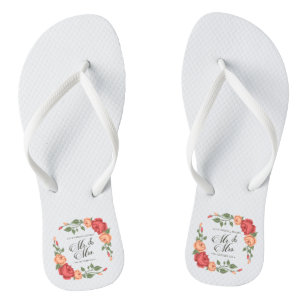 Elegant Floral Mr & Mrs Wedding Flip Flops