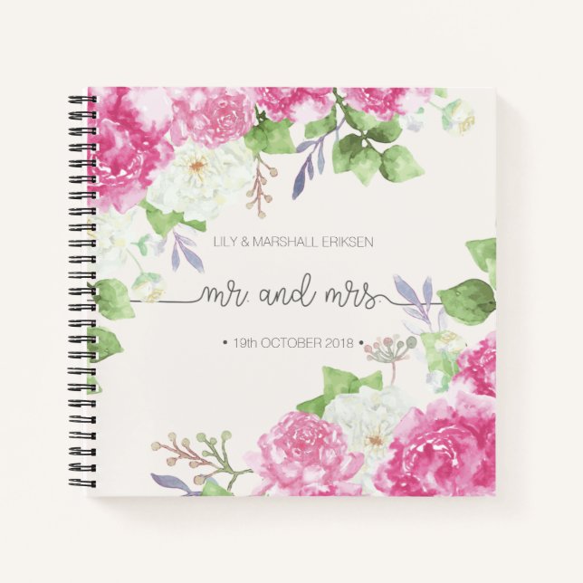 Elegant Floral Mr & Mrs Wedding Guestbook Notebook (Front)