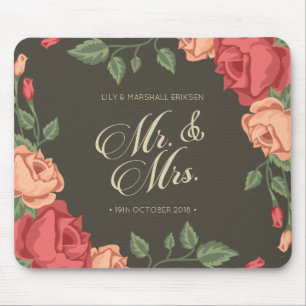 Elegant Floral Mr & Mrs Wedding Mousepad