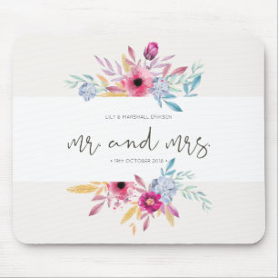 Elegant Floral Mr & Mrs Wedding Mousepad