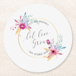 Elegant Floral Mr & Mrs Wedding Paper Coaster