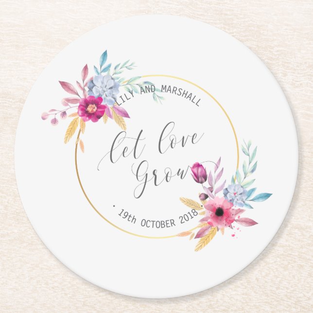 Elegant Floral Mr & Mrs Wedding | Paper Coaster (Front)