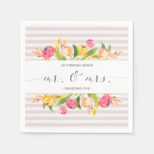 Elegant Floral Mr & Mrs Wedding Paper Napkin