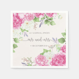 Elegant Floral Mr & Mrs Wedding Paper Napkin