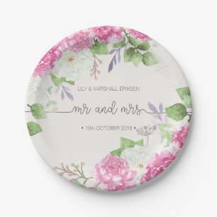 Elegant Floral Mr & Mrs Wedding   Paper Plate