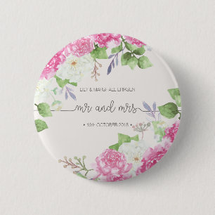 Elegant Floral Mr & Mrs Wedding Pin Button