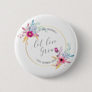 Elegant Floral Mr & Mrs Wedding Pin Button
