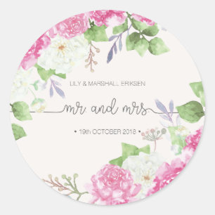 Elegant Floral Mr & Mrs Wedding Sticker Seal