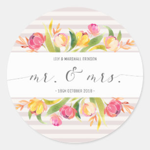Elegant Floral Mr & Mrs Wedding   Sticker Seal