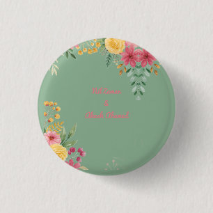 Elegant Floral & Name Bridal Shower Invitation 1 Inch Round Button