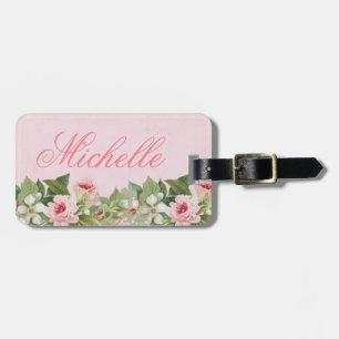 Elegant floral name luggage tag w/ flowers