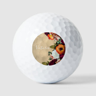 Elegant Floral Name Script Customized Rustic Golf Balls