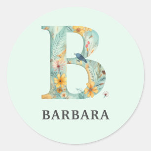Elegant Floral Nature Letter B Personalised Name Classic Round Sticker