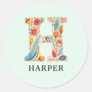 Elegant Floral Nature Letter H Personalised Name Classic Round Sticker