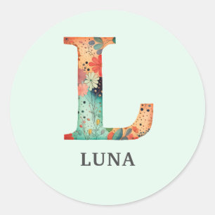 Elegant Floral Nature Letter L Personalised Name Classic Round Sticker