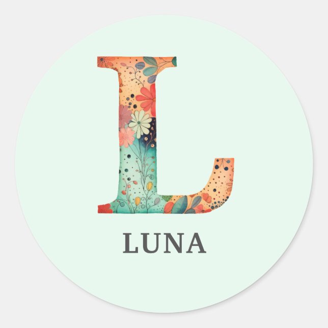 Elegant Floral Nature Letter L Personalized Name Classic Round Sticker (Front)