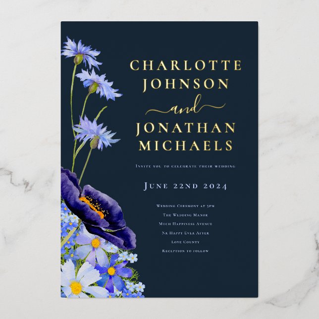 Elegant Floral Navy Blue and Gold (Front)