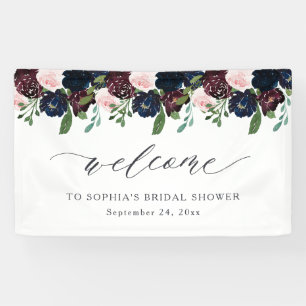 Elegant Floral Navy Blue and Plum   Welcome Banner