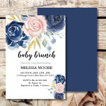 Elegant Floral navy blue pink baby brunch shower Invitation<br><div class="desc">Easily customizable,  change colour,  fonts,  text style and make it uniquely yours. Visit our floral navy and blush for matching stationery and party goods.</div>