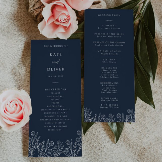 Elegant Floral Navy Blue Wedding Program (Creator Uploaded)