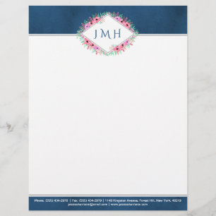 Elegant Floral & Navy Personal Or Business Letterhead