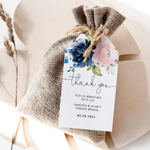 Elegant Floral navy pink gender reveal favour tag