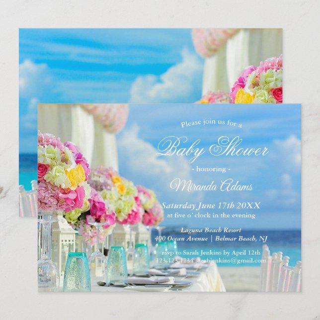 Elegant Floral Ocean Beach Baby Shower Invitation (Front/Back)