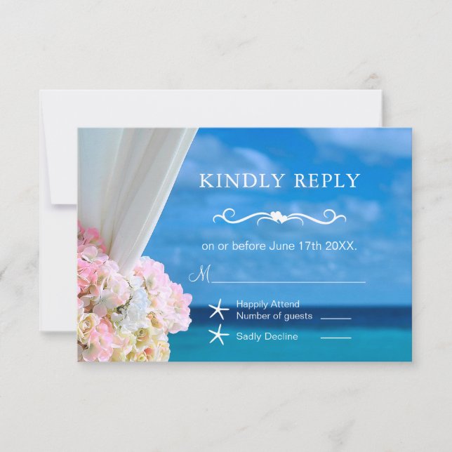 Elégant Floral Ocean Beach Mariage d'été RSVP (Devant)