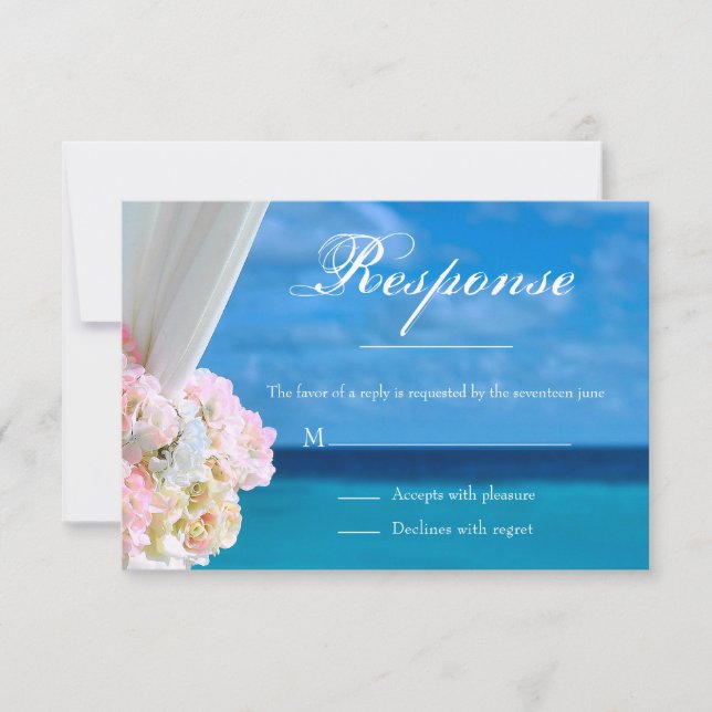 Elegant Floral Ocean Beach Summer RSVP Card (Front)