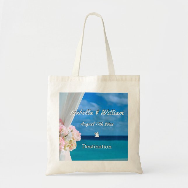 Elegant Floral Ocean Beach Summer Wedding Favour Tote Bag (Front)