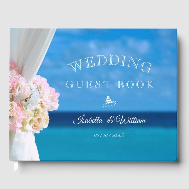 Elegant Floral Ocean Beach Summer Wedding Guest Book (Front)